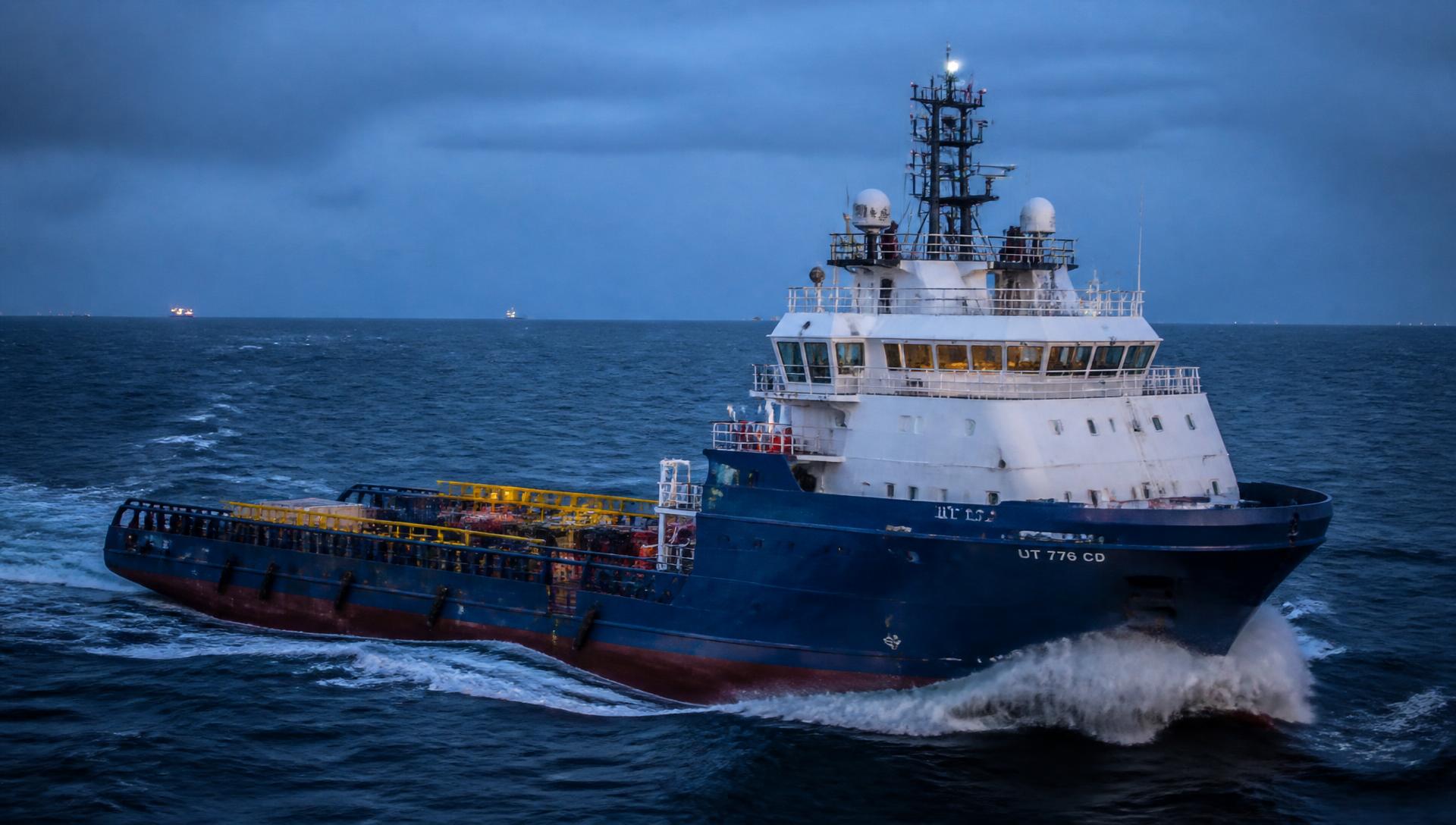 Offshore supply vessel at sea