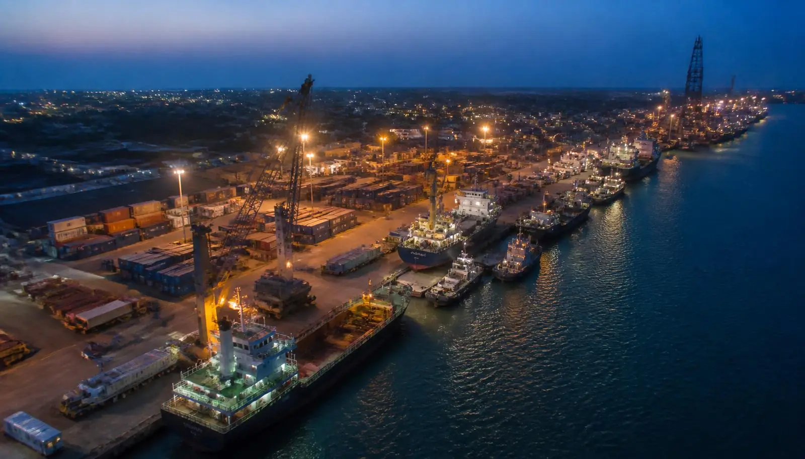 Port terminal in Nigeria with cranes and vessels alongside