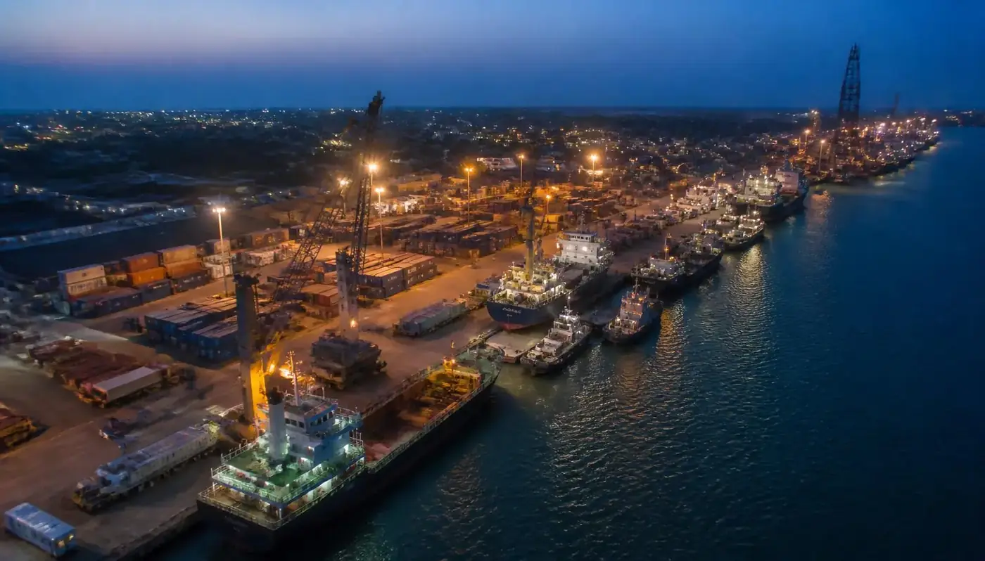 Port terminal with cargo handling equipment